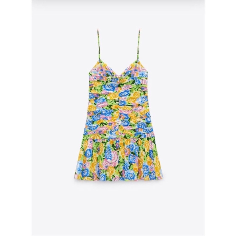 ZARA Floral Draped Printed Mini Dress